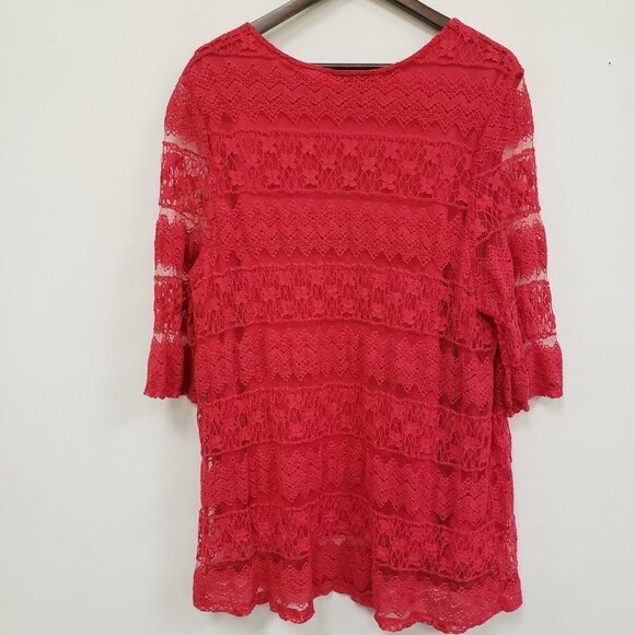 Catherines Womens Shabby Tiered Lace Top Size 3X Pink Sheer Feminine Romantic - Picture 2 of 9